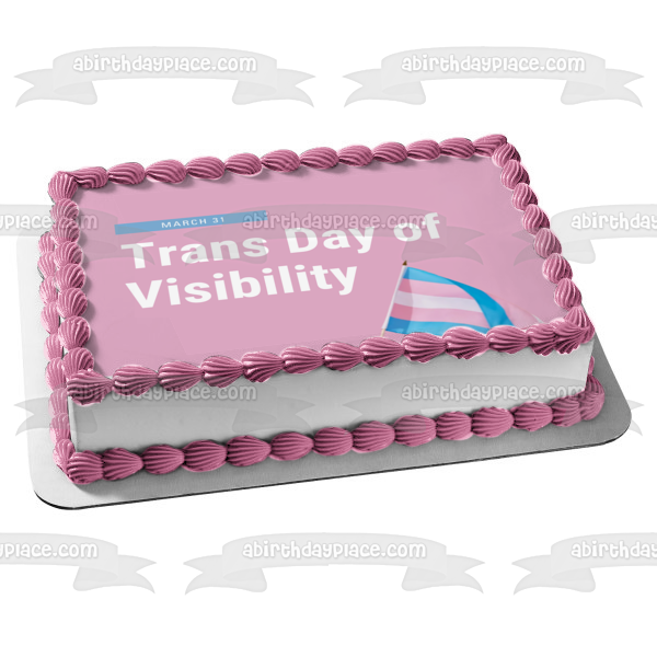 Trans Day of Visibility March 31st Transgender Flag Edible Cake Topper Image ABPID57335