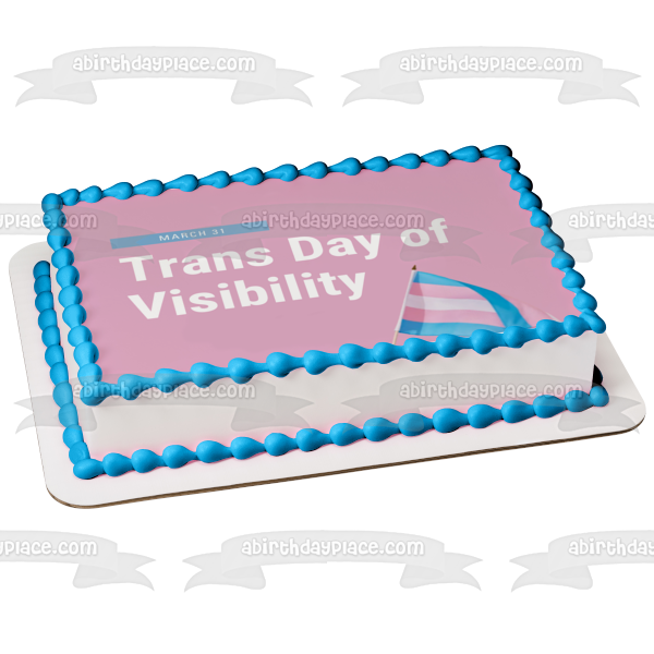 Trans Day of Visibility March 31st Transgender Flag Edible Cake Topper Image ABPID57335