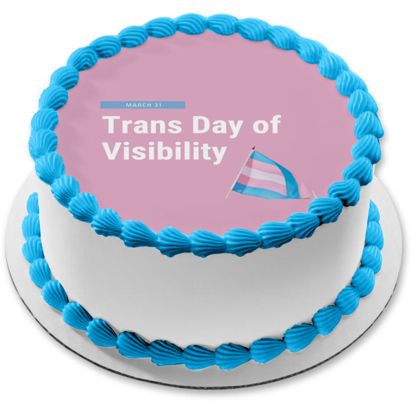 Trans Day of Visibility March 31st Transgender Flag Edible Cake Topper Image ABPID57335