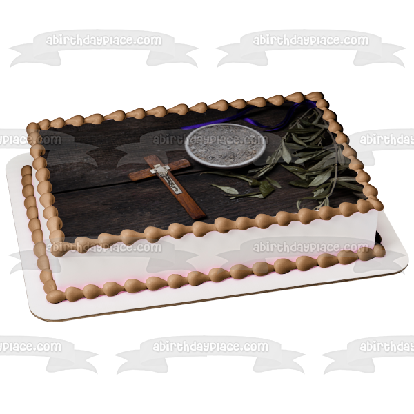 Ash Wednesday a Cross and Ashes Edible Cake Topper Image ABPID57345