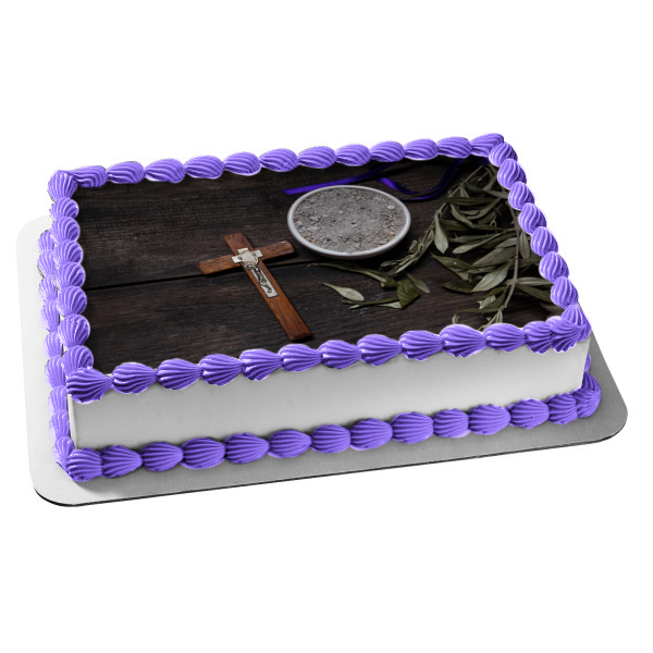 Ash Wednesday a Cross and Ashes Edible Cake Topper Image ABPID57345