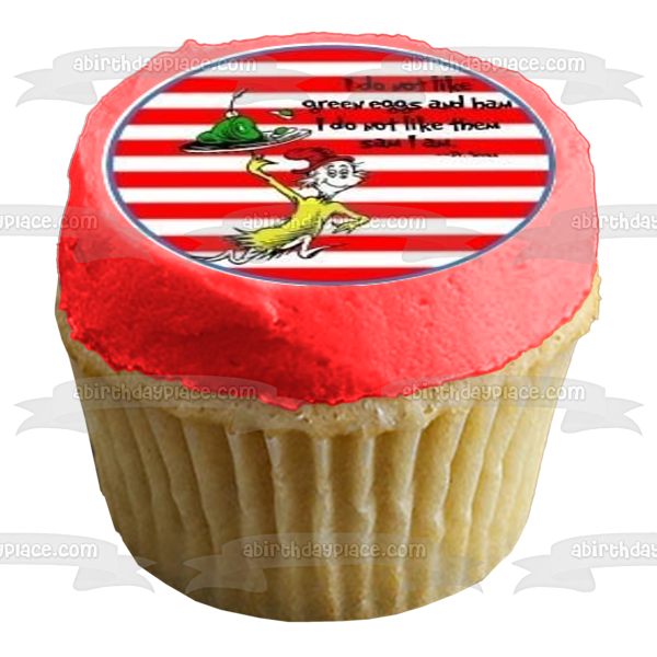 Dr. Seuss Green Eggs and Ham Hats Off Edible Cupcake Topper Images ABPID05514