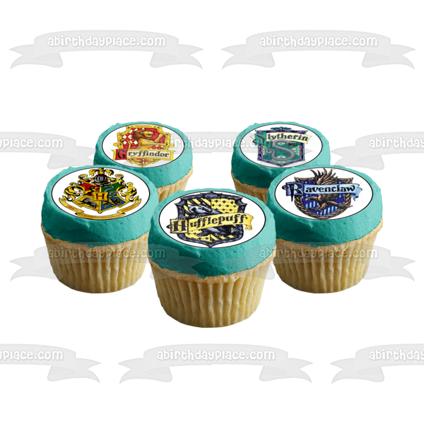 Harry Potter Crests Gryffindor Hufflepuff Emblem Ravenclaw and Slytherin Edible Cupcake Topper Images ABPID05517