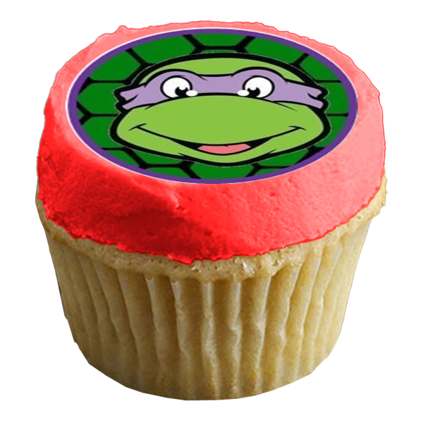 Tortugas Ninja mutantes adolescentes Donatello Michaelangelo Leonardo y Raphael Tmnt con un fondo de caparazón de tortuga verde Imágenes comestibles para cupcakes ABPID05958 