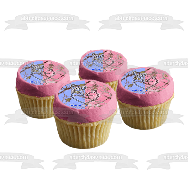 Buck or Doe Gender Reveal Blue and Pink Camo Edible Cake Topper Image ABPID57433