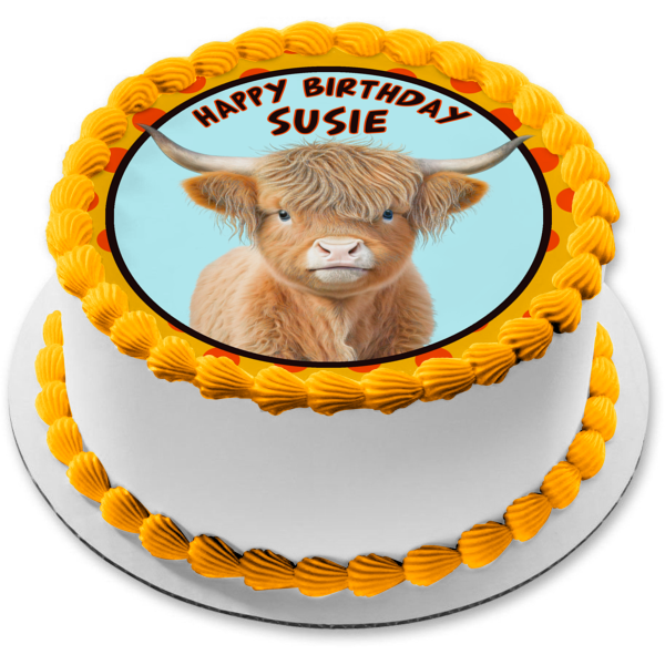 Baby Highland Cow Edible Cake Topper Image ABPID57437