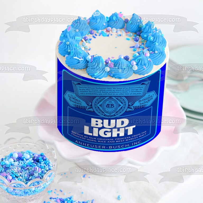 Bud Light Anheuser-Busch Etiqueta Edad personalizada y mensaje Imagen comestible para decoración de tarta ABPID57475 