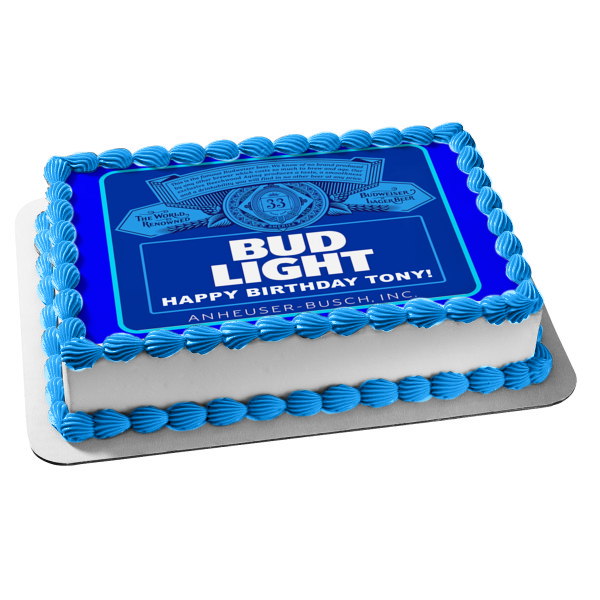 Bud Light Anheuser-Busch Etiqueta Edad personalizada y mensaje Imagen comestible para decoración de tarta ABPID57475 