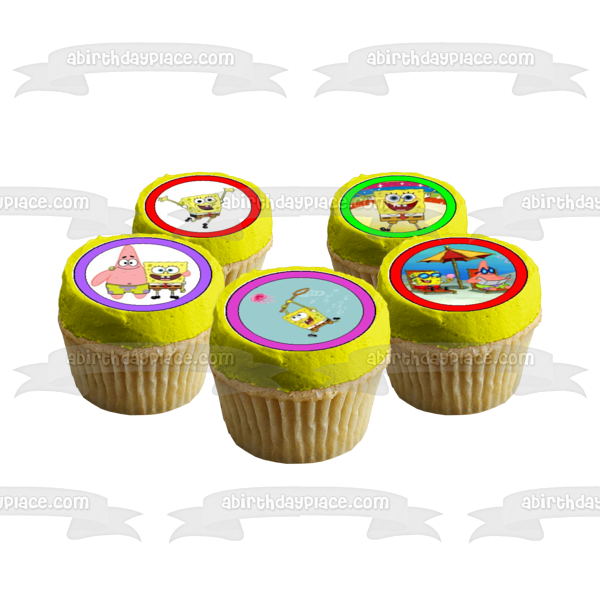 Imágenes de decoración comestible para cupcakes de Bob Esponja y Patricio en parte inferior del bikini ABPID06839 