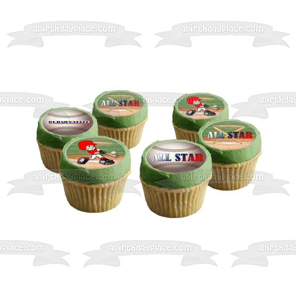 Baseball Cartoon All Star Bats Edible Cupcake Topper Images ABPID06844