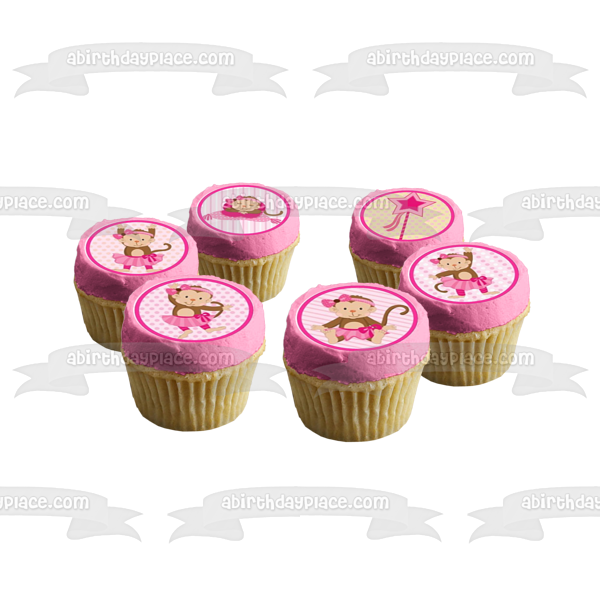 Imágenes de adorno comestible para cupcakes con tutú de bailarina y varitas mágicas de monos de dibujos animados ABPID07200 