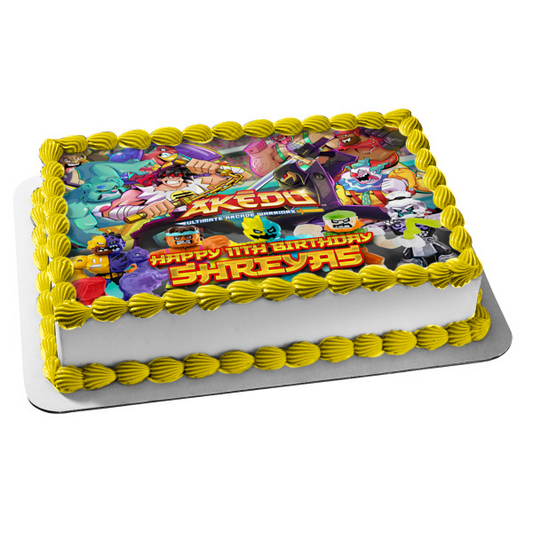 Akedo Arcade Warriors Serie 4 Fantamu Sandtrap Shortout Buster Splits and Sweat Stain Edible Cake Topper Imagen ABPID57493 