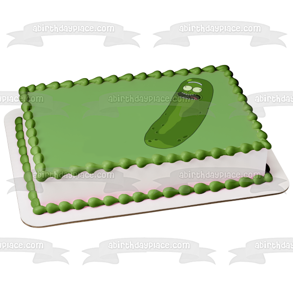 Rick and Morty Pickle Rick Sanchez with a Green Background Edible Cake Topper Image ABPID57496