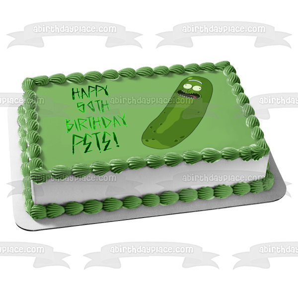 Rick and Morty Pickle Rick Sanchez with a Green Background Edible Cake Topper Image ABPID57496