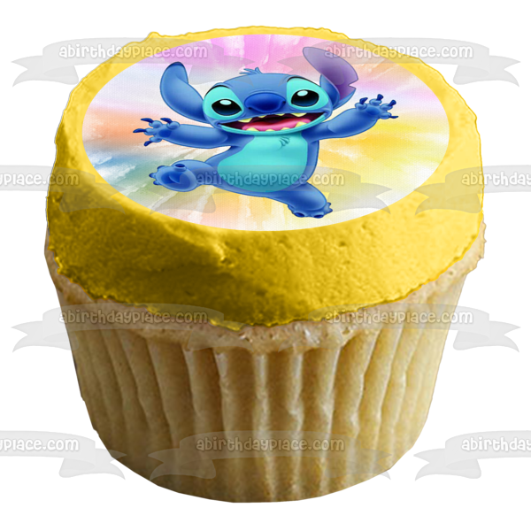 Imagen comestible para decoración de tarta con fondo Tye Dye de Lilo y Stitch ABPID57500 