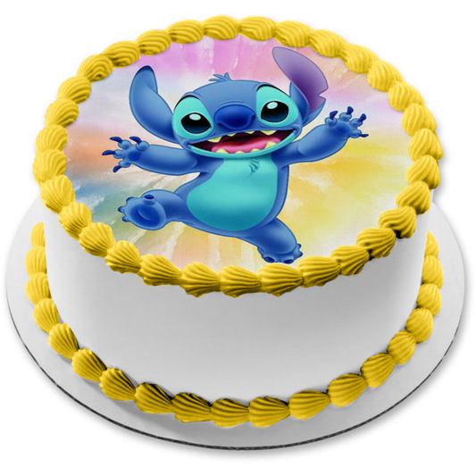 Imagen comestible para decoración de tarta con fondo Tye Dye de Lilo y Stitch ABPID57500 