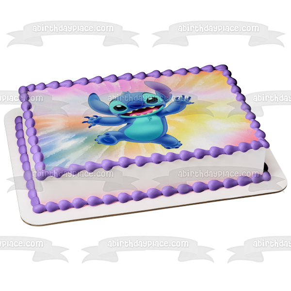 Imagen comestible para decoración de tarta con fondo Tye Dye de Lilo y Stitch ABPID57500 