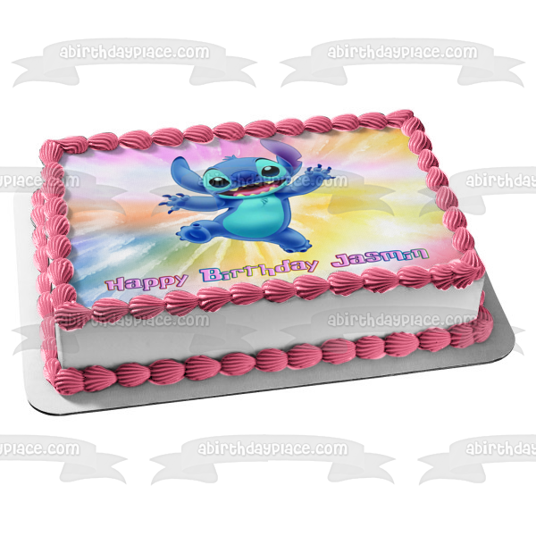 Imagen comestible para decoración de tarta con fondo Tye Dye de Lilo y Stitch ABPID57500 