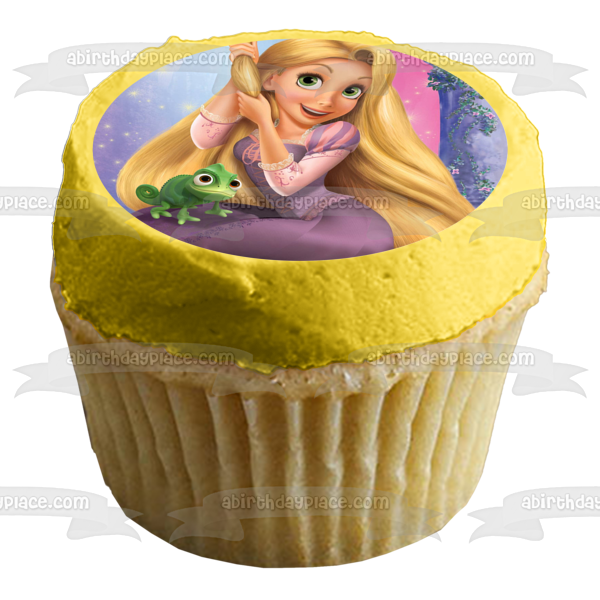 Tangled Princess Rapunzel Pascal and a Tower Edible Cake Topper Image ABPID57505