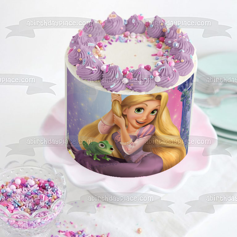 Tangled Princess Rapunzel Pascal and a Tower Edible Cake Topper Image ABPID57505