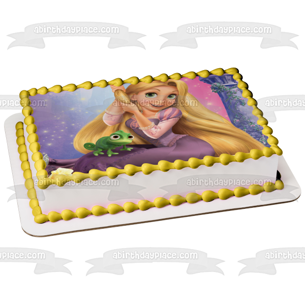 Tangled Princess Rapunzel Pascal and a Tower Edible Cake Topper Image ABPID57505