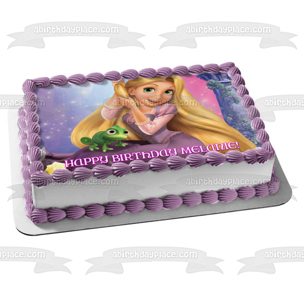 Tangled Princess Rapunzel Pascal and a Tower Edible Cake Topper Image ABPID57505