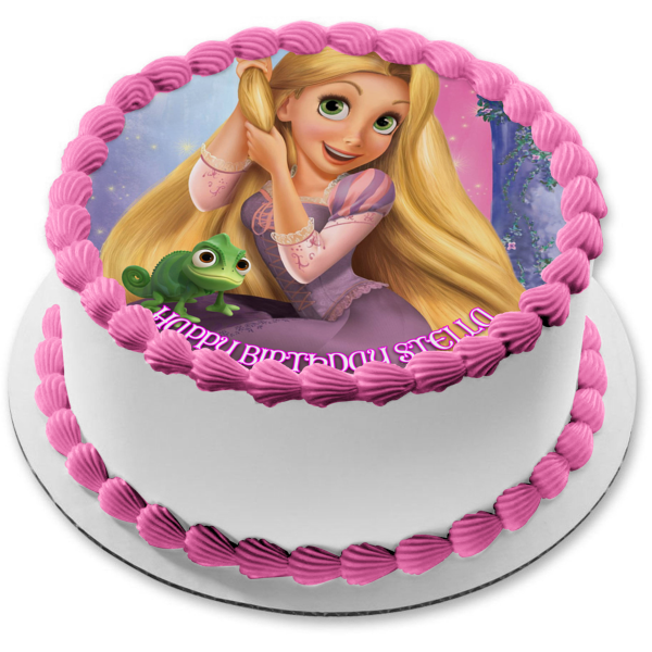 Tangled Princess Rapunzel Pascal and a Tower Edible Cake Topper Image ABPID57505