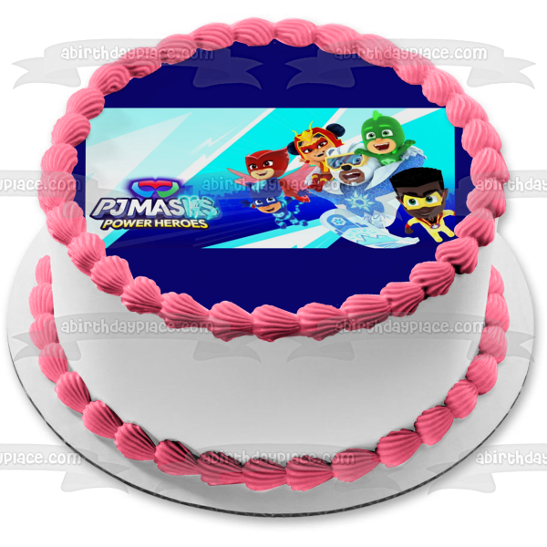 Pj Masks Power Heroes Catboy Owlette Gekko an Yu Newton Star and Ice Cub Edible Cake Topper Image ABPID57538