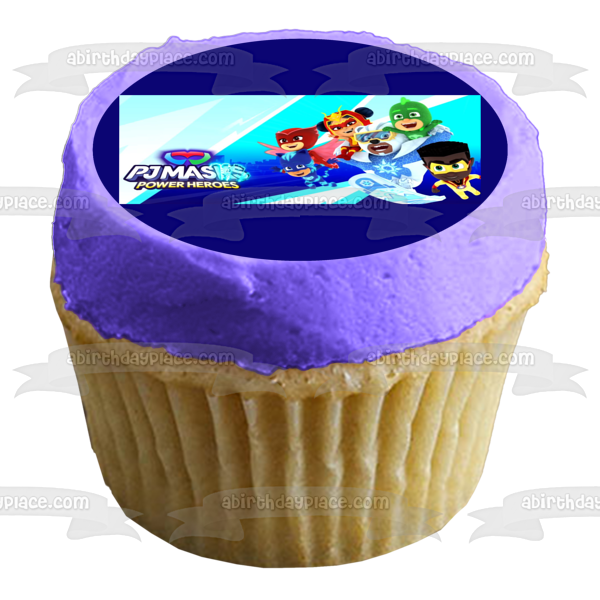 Pj Masks Power Heroes Catboy Owlette Gekko an Yu Newton Star and Ice Cub Edible Cake Topper Image ABPID57538