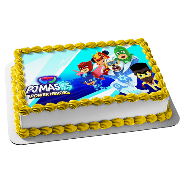 Pj Masks Power Heroes Catboy Owlette Gekko an Yu Newton Star and Ice Cub Edible Cake Topper Image ABPID57538