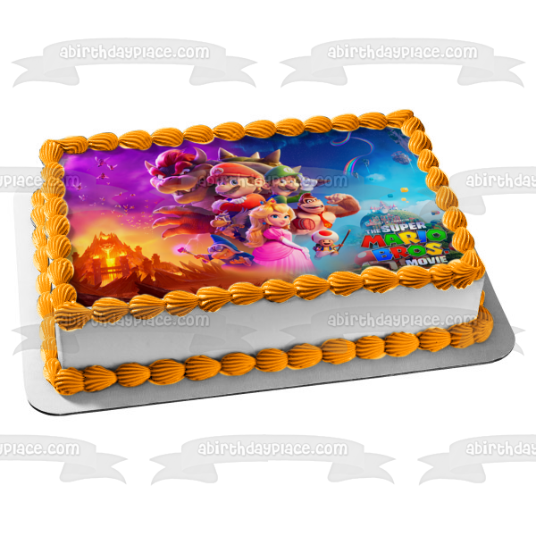 Decoración comestible para tarta de la película Super Mario Bros. Luigi Bowser y la princesa Peach Imagen ABPID57614 