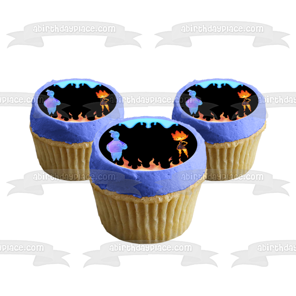 Elemental Wade and Ember Water Drips and Flames Edible Cake Topper Image ABPID57715