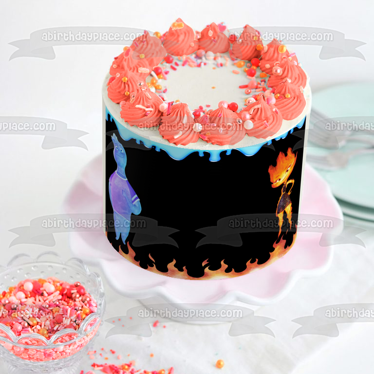 Elemental Wade and Ember Water Drips and Flames Edible Cake Topper Image ABPID57715