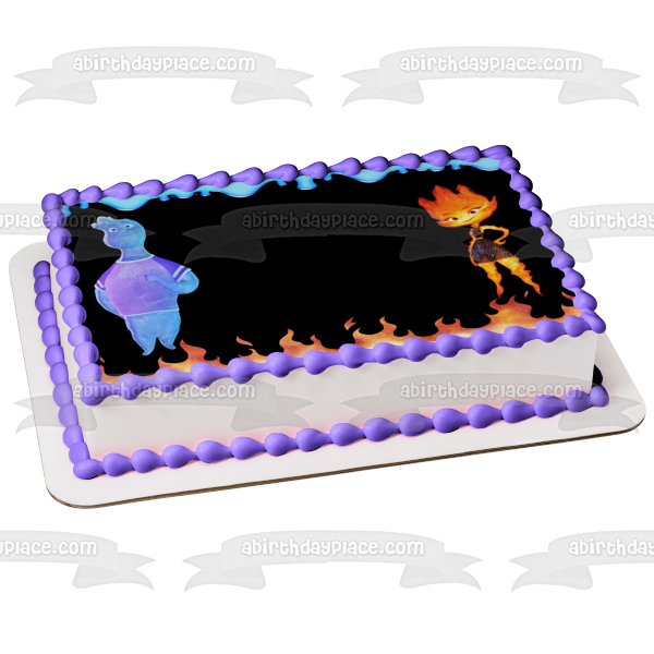 Elemental Wade and Ember Water Drips and Flames Edible Cake Topper Image ABPID57715