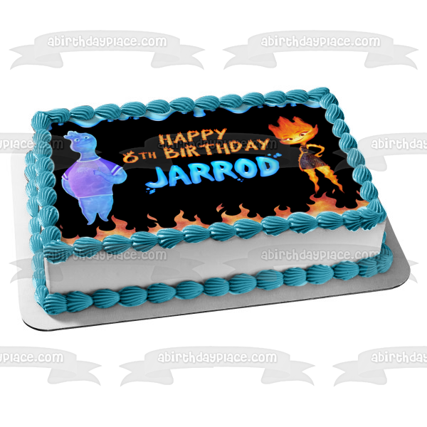 Elemental Wade and Ember Water Drips and Flames Edible Cake Topper Image ABPID57715