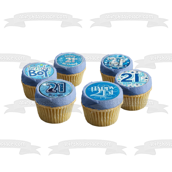 Happy 21st Birthday Boy Stars Edible Cupcake Topper Images ABPID08151