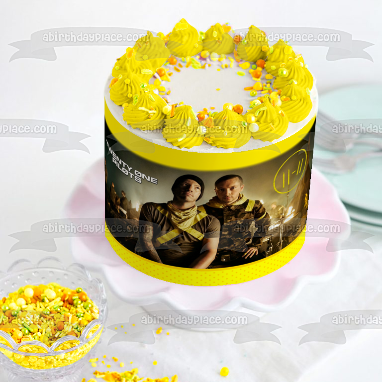 Twenty One Pilots Yellow Border Customizeable Edible Cake Topper Image ABPID57743