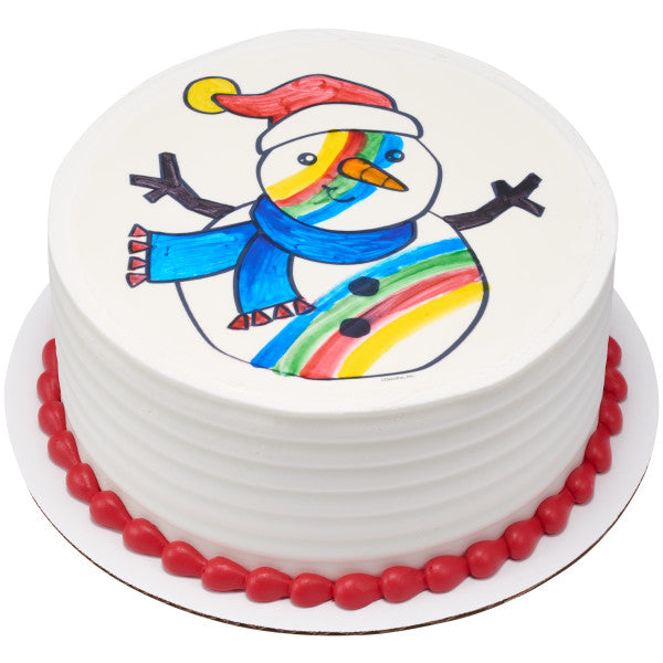 Paintable Winter Snowman Edible Cake Topper Image