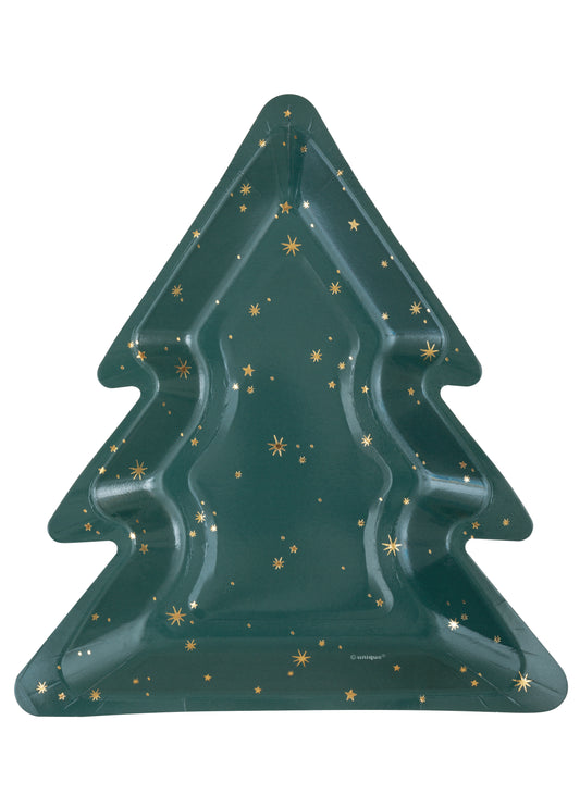 Modern Christmas Tree Shaped 8.25" Dessert Plates, 8ct