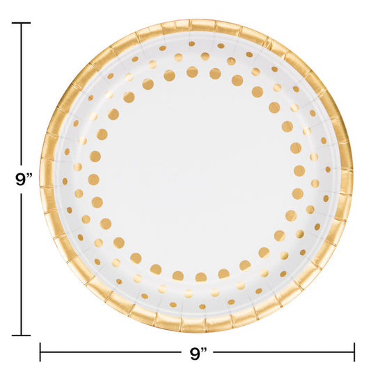 Platos de fiesta dorados brillantes y brillantes