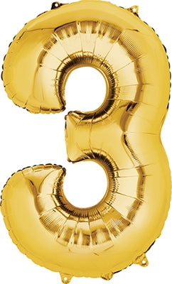 Anagram 34" Numeral 3 Balloon - Gold