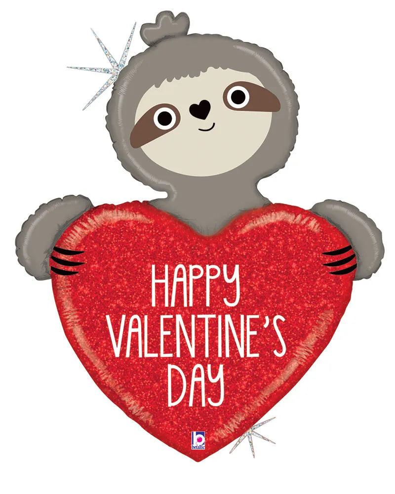 Valentine Sloth Holographic 35" Foil Balloon, 1ct