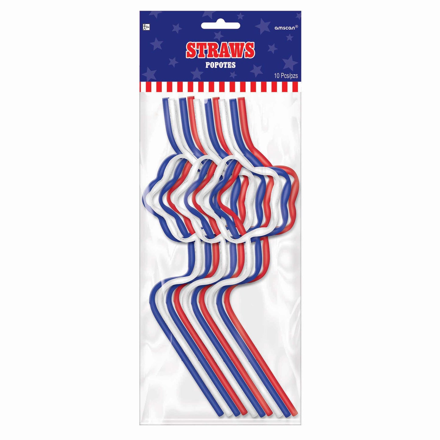 Patriotic Star Shaped Plastic Straws, 10pcs