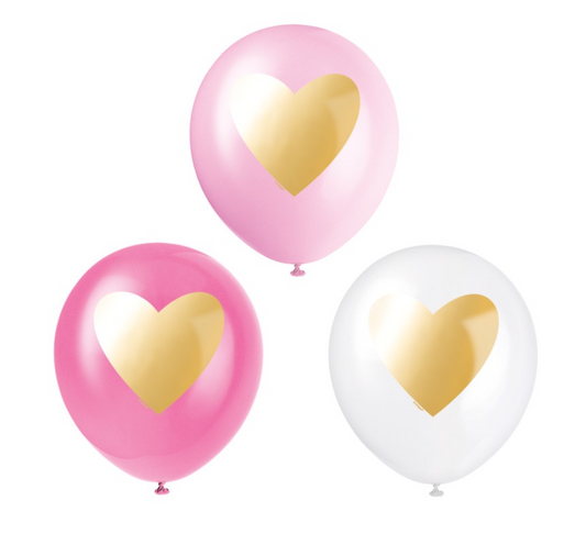 Globos de látex surtidos de 12" con forma de corazón dorado, 6 unidades