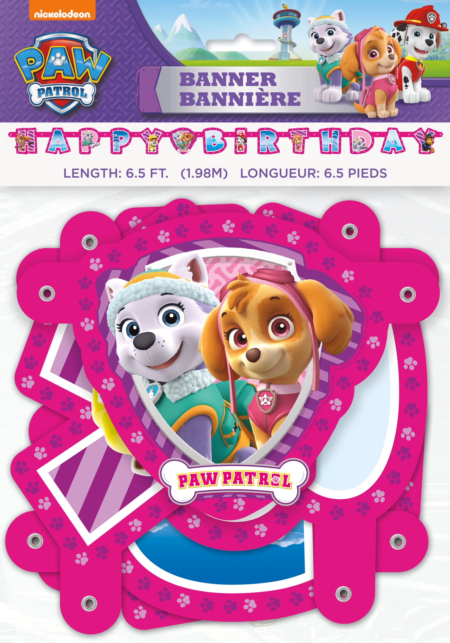 Paw Patrol Pink Happy Birthday Banner