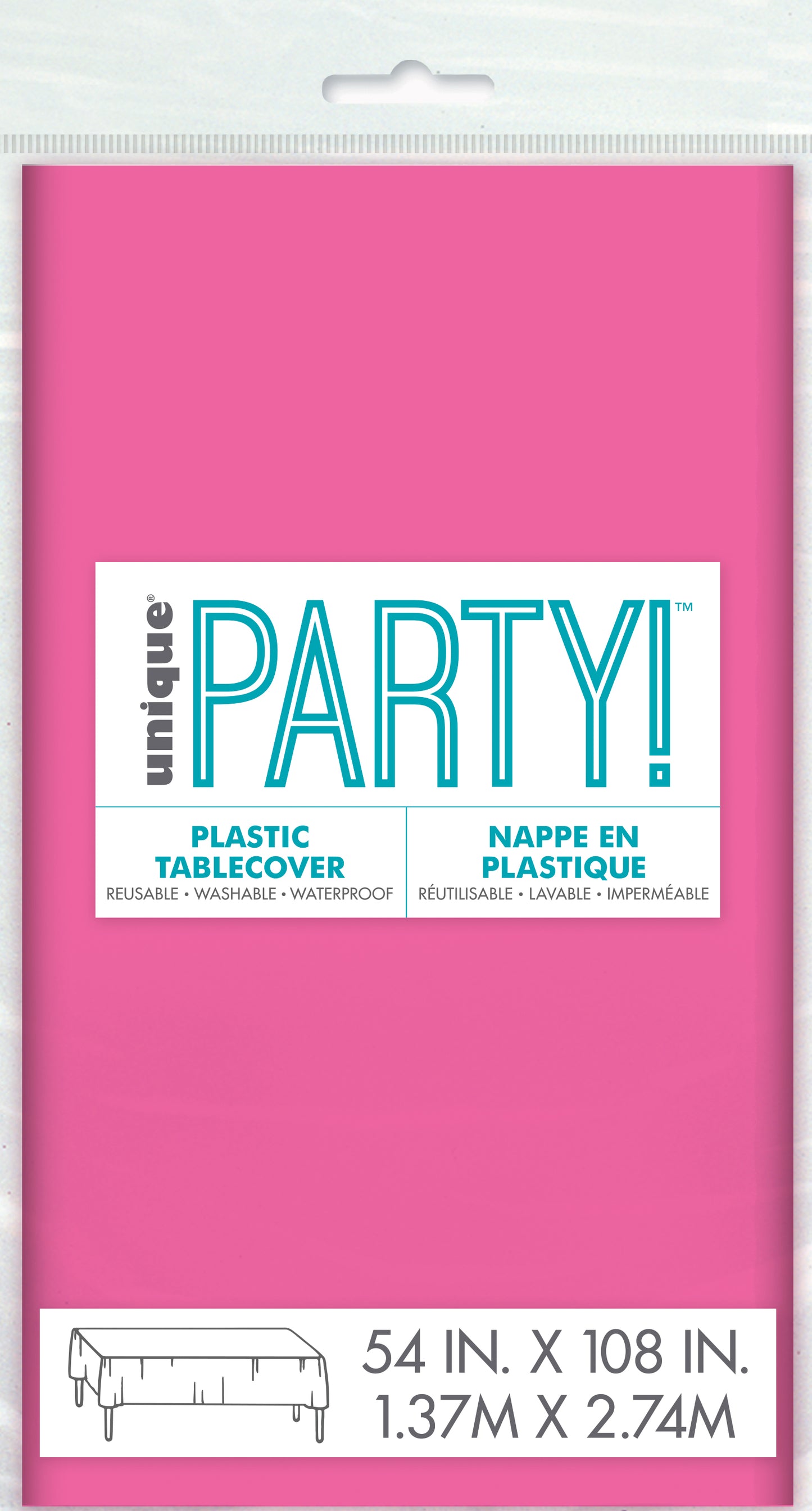 Hot Pink Solid Rectangular Plastic Table Cover, 54" x 108"