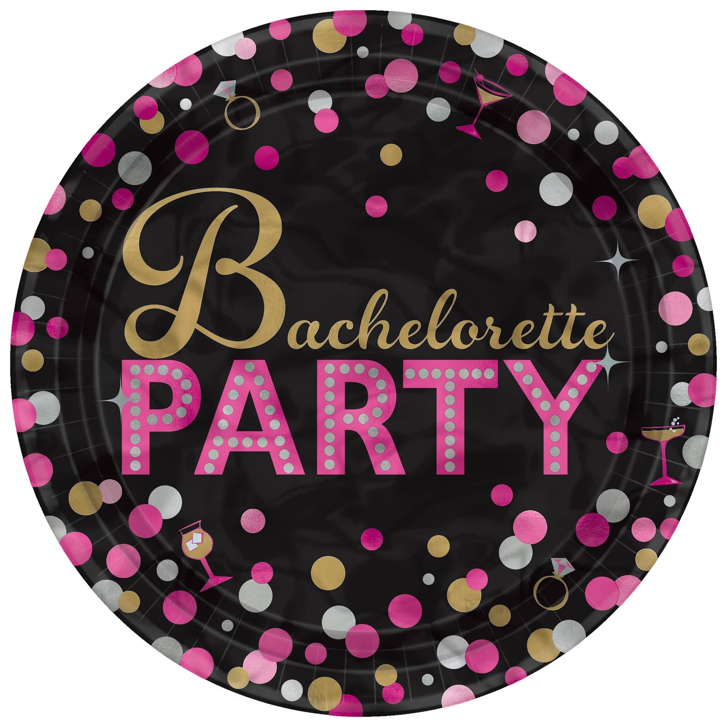 Bachelorette Night Round Metallic Plates, 7"