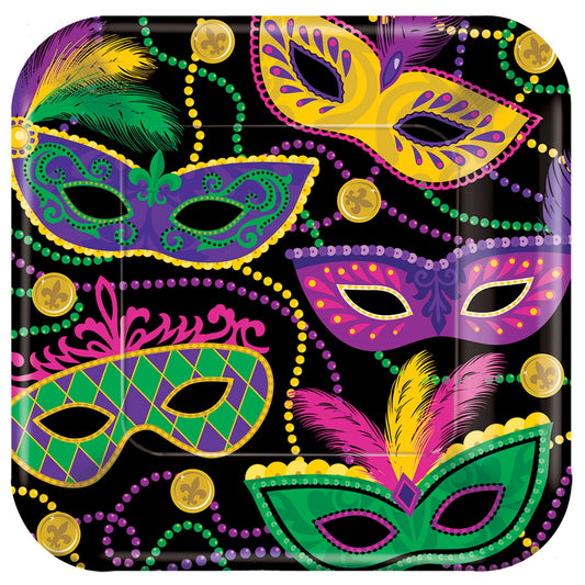 Mardi Gras Masks Square Plates, 7"