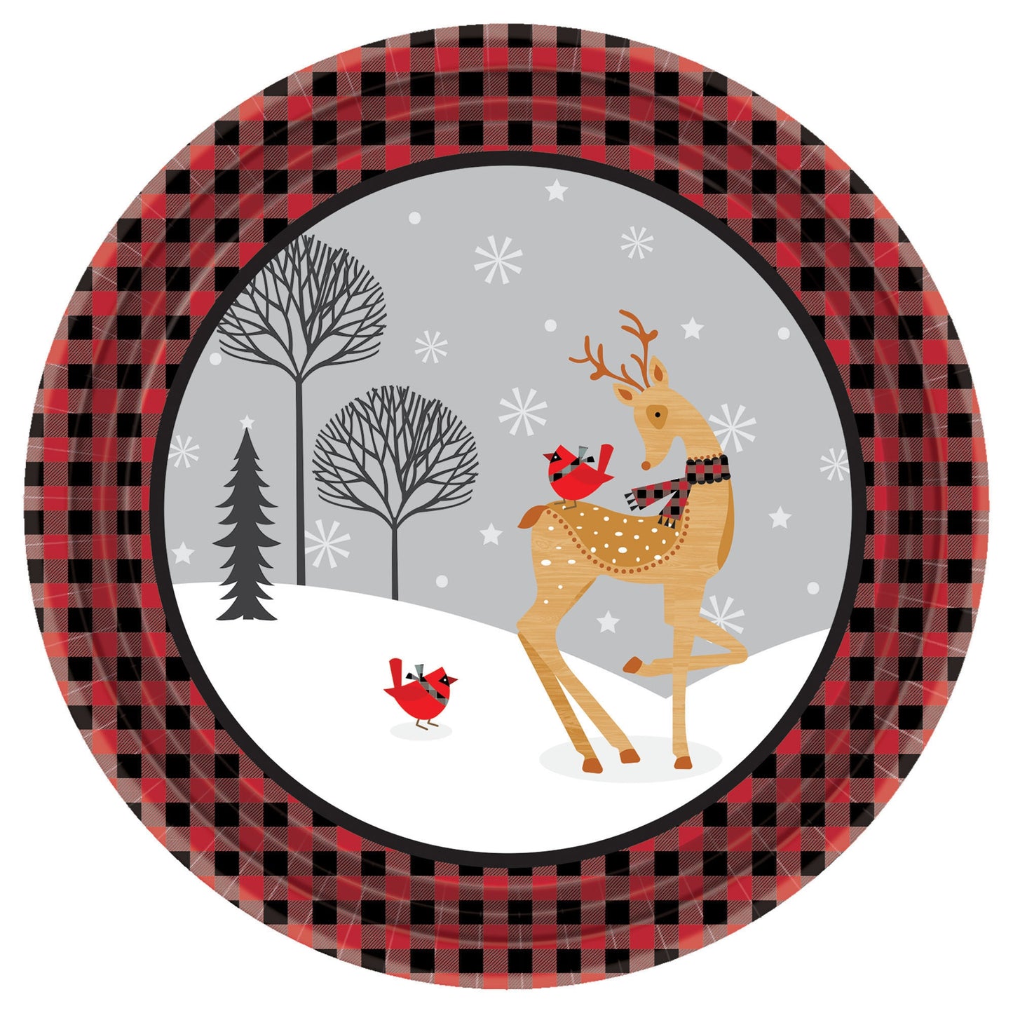 Winter Plaid Round Plates, 7"