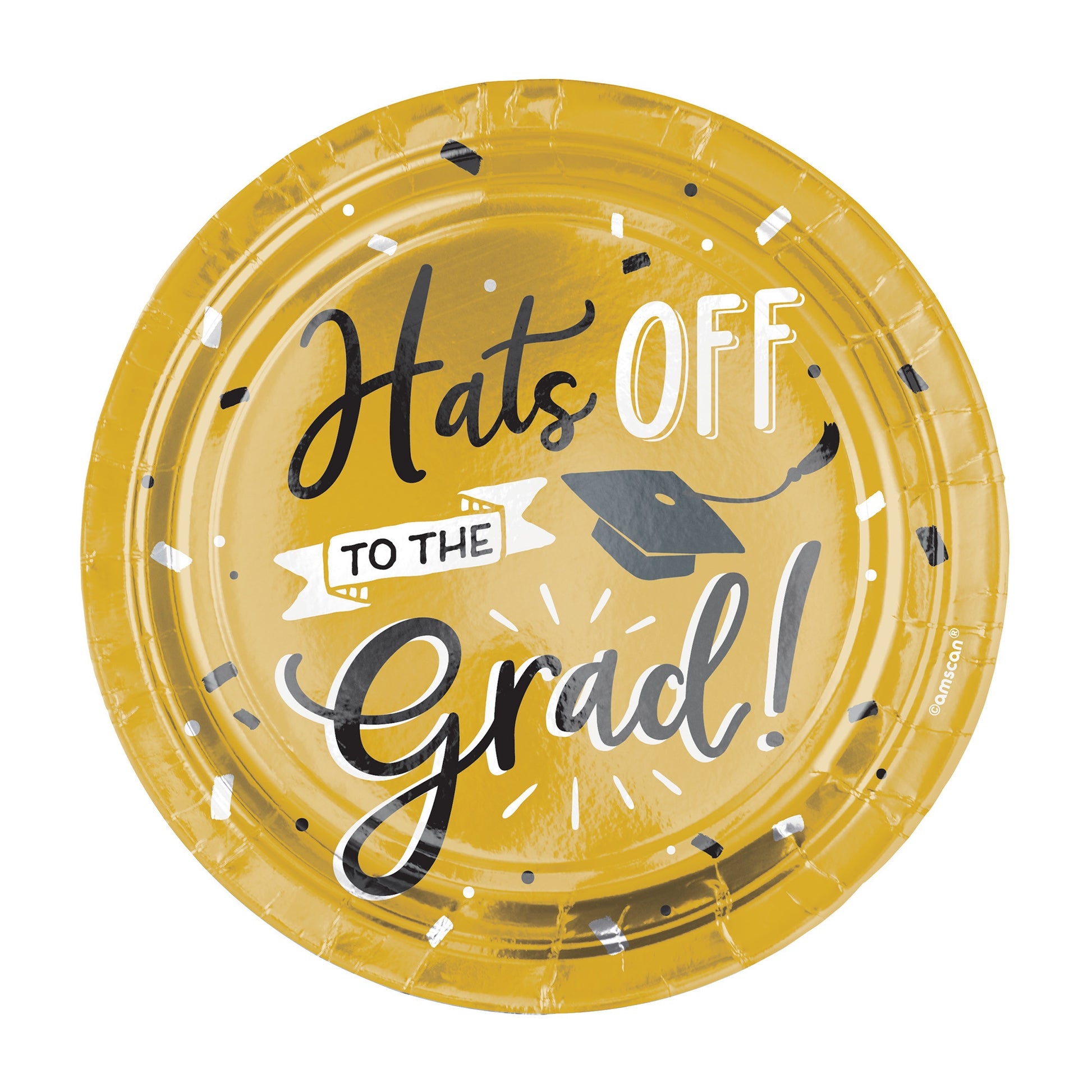 Grad Hats Off! Metallic Round Plates, 7"